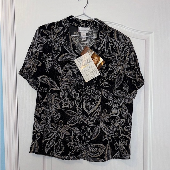 Susan Graver Black and White Floral Blouse - Picture 8 of 8